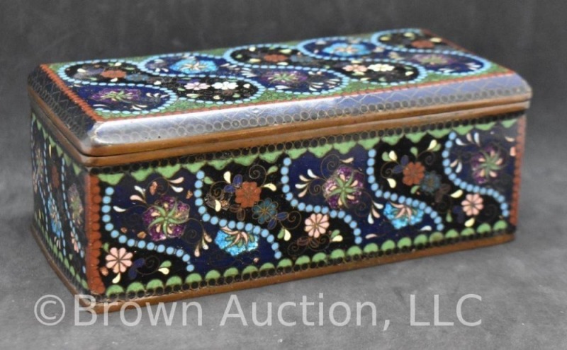 Cloisonne metal jewelry/ trinket box, 6" x 3" x 2.5" tall