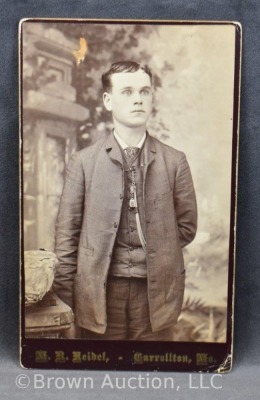 Photo cabinet card, bastard size, young man wearing 3 pc. suit