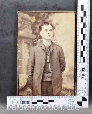 Photo cabinet card, bastard size, young man wearing 3 pc. suit - 4