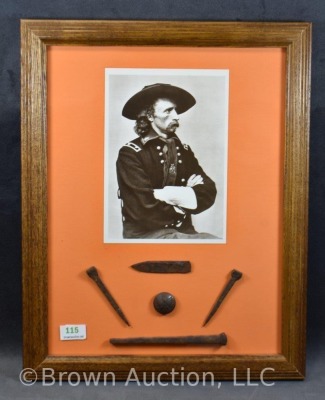 Picture post card of Lt. Colonel George Armstrong Custer accompanied by small group of relics dug near Ft. Hays, KS