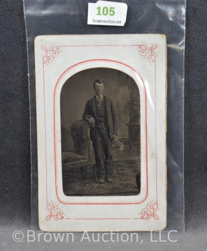 Tintype photo on CDV card - young man standing