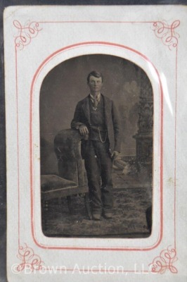 Tintype photo on CDV card - young man standing - 2