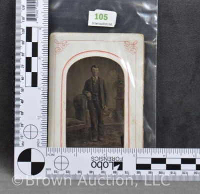 Tintype photo on CDV card - young man standing - 4