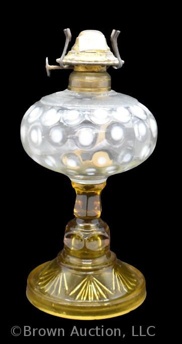 Fenton clear opalescent Coin Dot kerosene lamp font with amber base