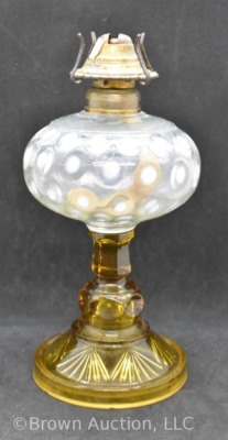 Fenton clear opalescent Coin Dot kerosene lamp font with amber base - 2