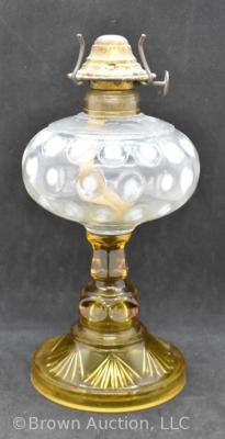 Fenton clear opalescent Coin Dot kerosene lamp font with amber base - 3