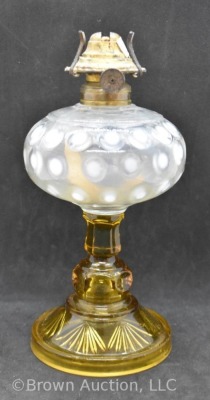 Fenton clear opalescent Coin Dot kerosene lamp font with amber base - 4