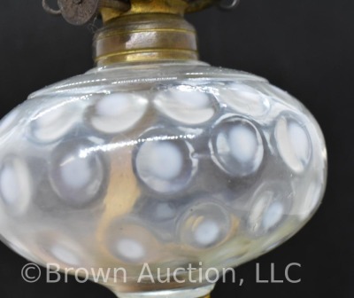 Fenton clear opalescent Coin Dot kerosene lamp font with amber base - 6