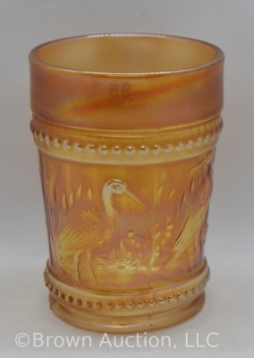 Carnival Glass Stork and Rushes tumbler, marigold - 3