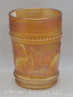 Carnival Glass Stork and Rushes tumbler, marigold - 4