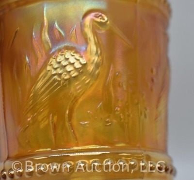 Carnival Glass Stork and Rushes tumbler, marigold - 5