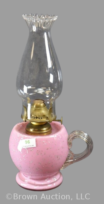 Art Glass finger lamp, pink with silver mica flecks