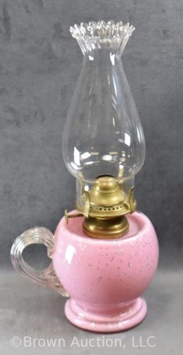 Art Glass finger lamp, pink with silver mica flecks - 3