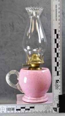 Art Glass finger lamp, pink with silver mica flecks - 4