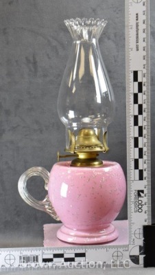 Art Glass finger lamp, pink with silver mica flecks - 9