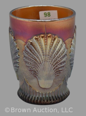 Carnival Glass Beaded Shell tumbler, amethyst