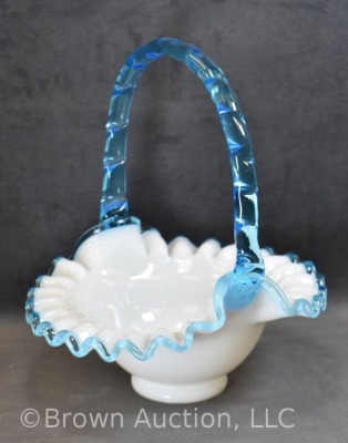 Fenton aqua crest basket, 8.5" to top of handle - 2