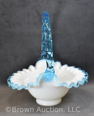 Fenton aqua crest basket, 8.5" to top of handle - 3