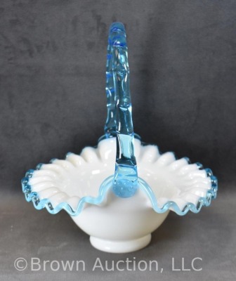 Fenton aqua crest basket, 8.5" to top of handle - 5