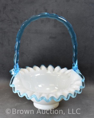 Fenton aqua crest basket, 8.5" to top of handle - 6