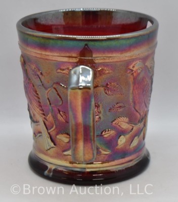 Carnival Glass Robin mug, ruby irid. - 2