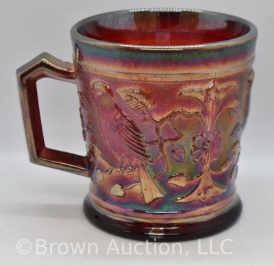 Carnival Glass Robin mug, ruby irid. - 3