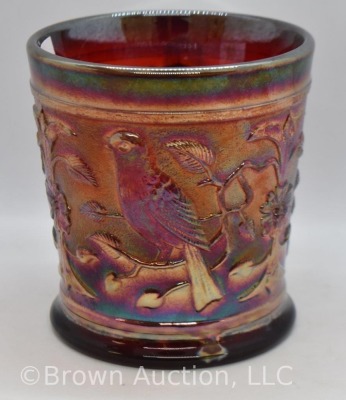 Carnival Glass Robin mug, ruby irid. - 4