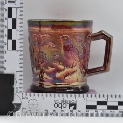 Carnival Glass Robin mug, ruby irid. - 7