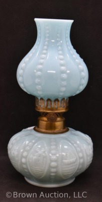 Blue milk glass 8"h miniature oil lamp - 2