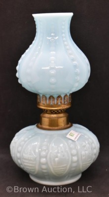 Blue milk glass 8"h miniature oil lamp - 4