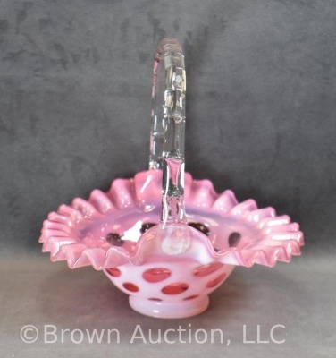 Cranberry opalescent Coin Dot basket, 7" to top of handle - 2