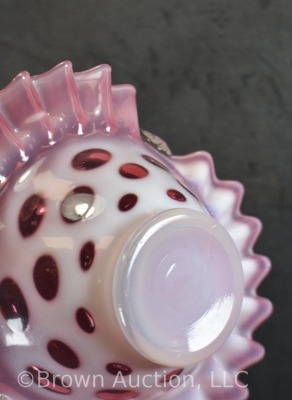 Cranberry opalescent Coin Dot basket, 7" to top of handle - 6