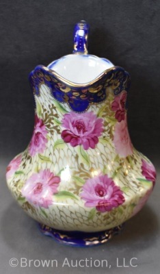 Mrkd. Royal Nippon 7.25"h pitcher, floral w/ cobalt trim - 4