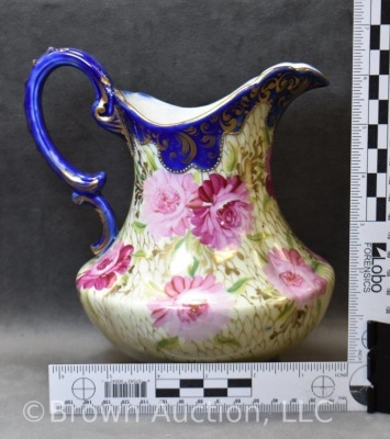 Mrkd. Royal Nippon 7.25"h pitcher, floral w/ cobalt trim - 6