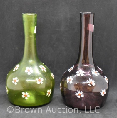 (2) Bitter's bottles, 1-green and 1-amethyst with handpainted daisies - 4