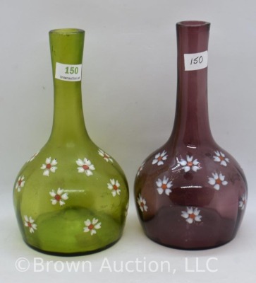 (2) Bitter's bottles, 1-green and 1-amethyst with handpainted daisies - 5