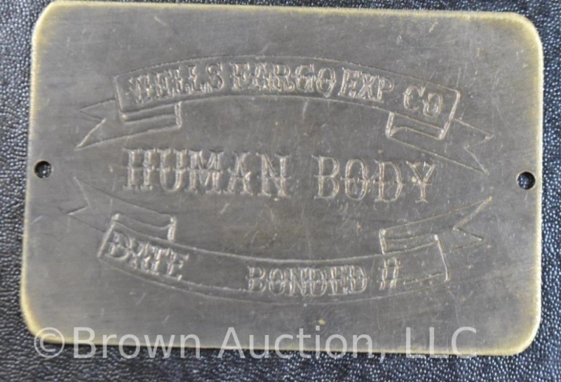 Wells Fargo Exp. Co. Human Body cargo brass plaque for casket