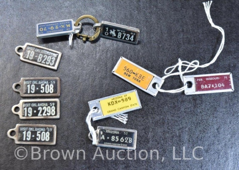 (10) License plate key chain tags, AZ, MI, WY, OK, MO, NY