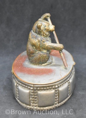 Oval Metal jewelry box with brass rowing bear finial - 2