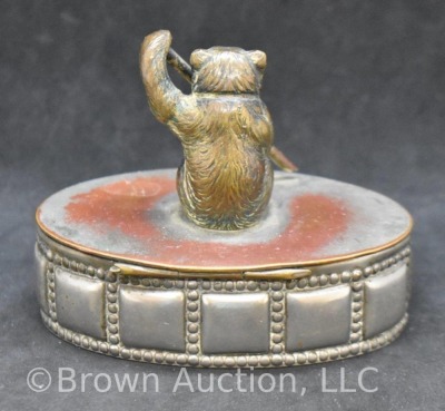 Oval Metal jewelry box with brass rowing bear finial - 3