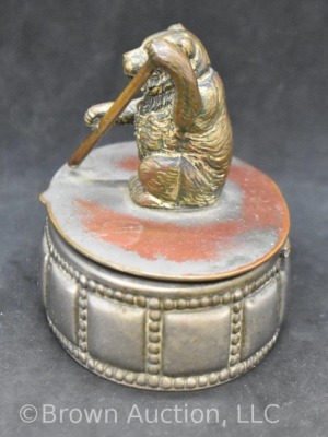 Oval Metal jewelry box with brass rowing bear finial - 4