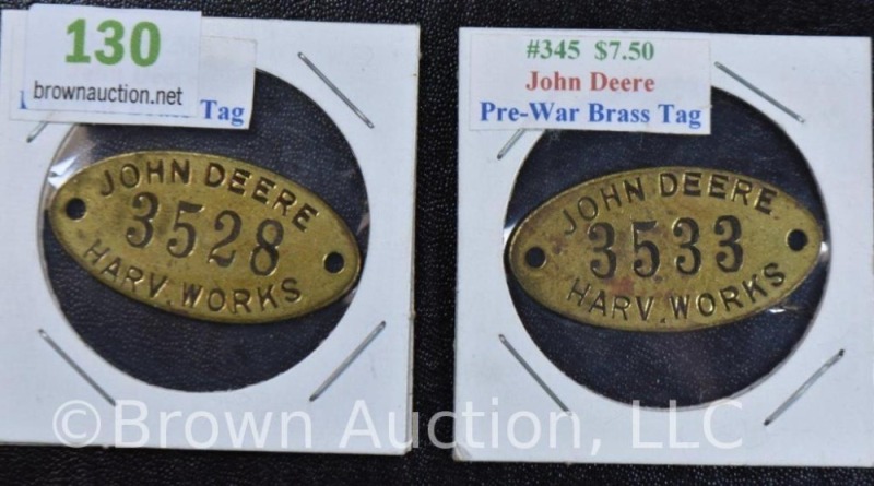 (2) John Deere Pre-War brass tags