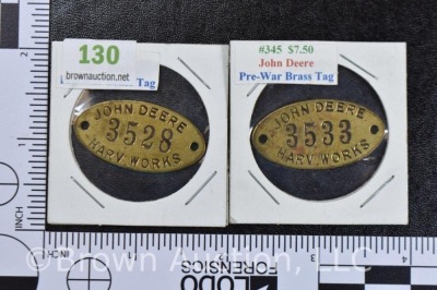 (2) John Deere Pre-War brass tags - 5