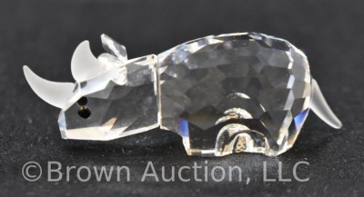 Swarovski silver crystal, #7622 Rhino figurine with black gemstone eyes, frosted horns and tail, 3/4h x 2 1/2"w, includes box - 2