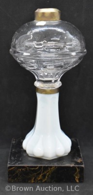 Clear Bullseye 9"h oil lamp base with opaque glass stem and marble base - 2