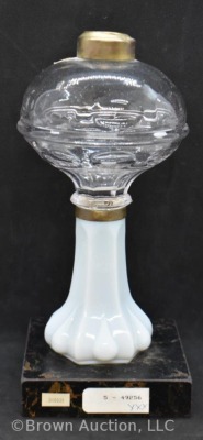 Clear Bullseye 9"h oil lamp base with opaque glass stem and marble base - 3