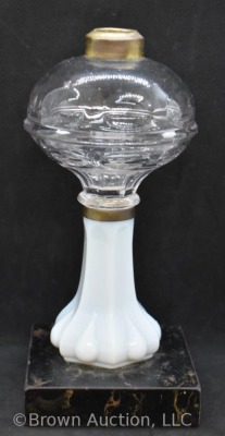 Clear Bullseye 9"h oil lamp base with opaque glass stem and marble base - 4