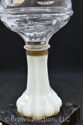 Clear Bullseye 9"h oil lamp base with opaque glass stem and marble base - 7