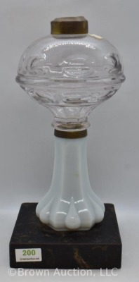 Clear Bullseye 9"h oil lamp base with opaque glass stem and marble base - 9