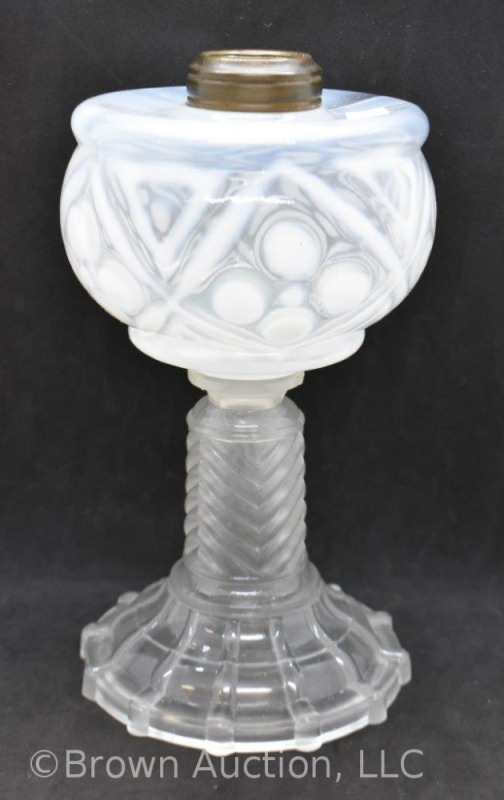 Frosted clear opalescent 9" kerosene lamp base, nice overall pattern